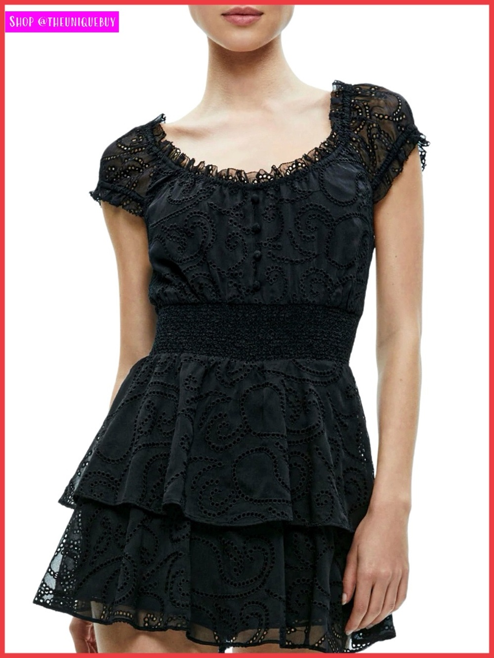 Alice + Olivia Gracie Ruffle Eyelet Romper Mini Dress